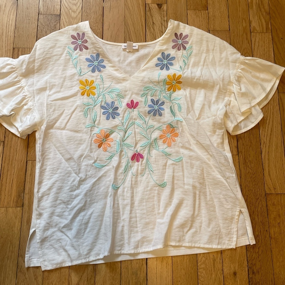 Tribal Jeans Floral Embroidered White Summer Top Women’s M - Picture 5 of 7